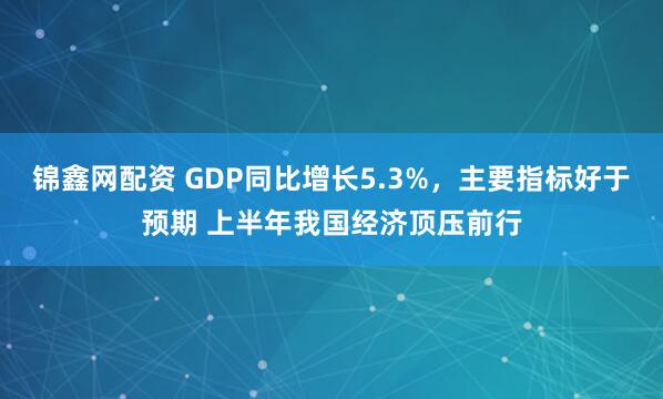 锦鑫网配资 GDP同比增长5.3%，主要指标好于预期 上半年我国经济顶压前行