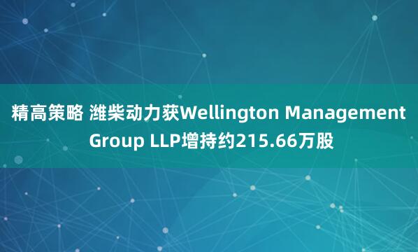 精高策略 潍柴动力获Wellington Management Group LLP增持约215.66万股